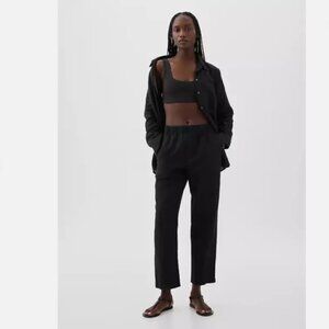 GAP Mid-Rise Linen-Blend Straight Leg Pants Black Size Large TALL RT$60 #434554